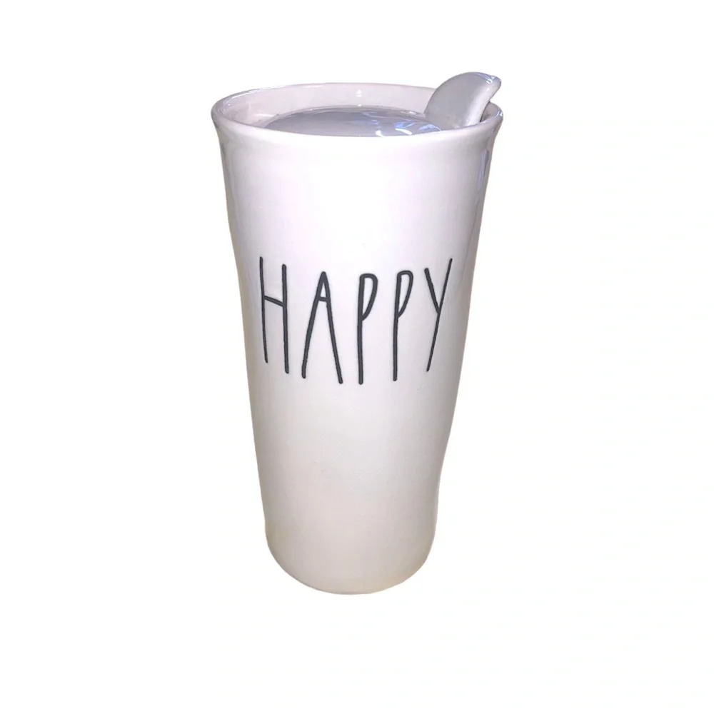 Rae Dunn Happy Ceramic Travel Tumbler with Lid - Picture 1 of 6